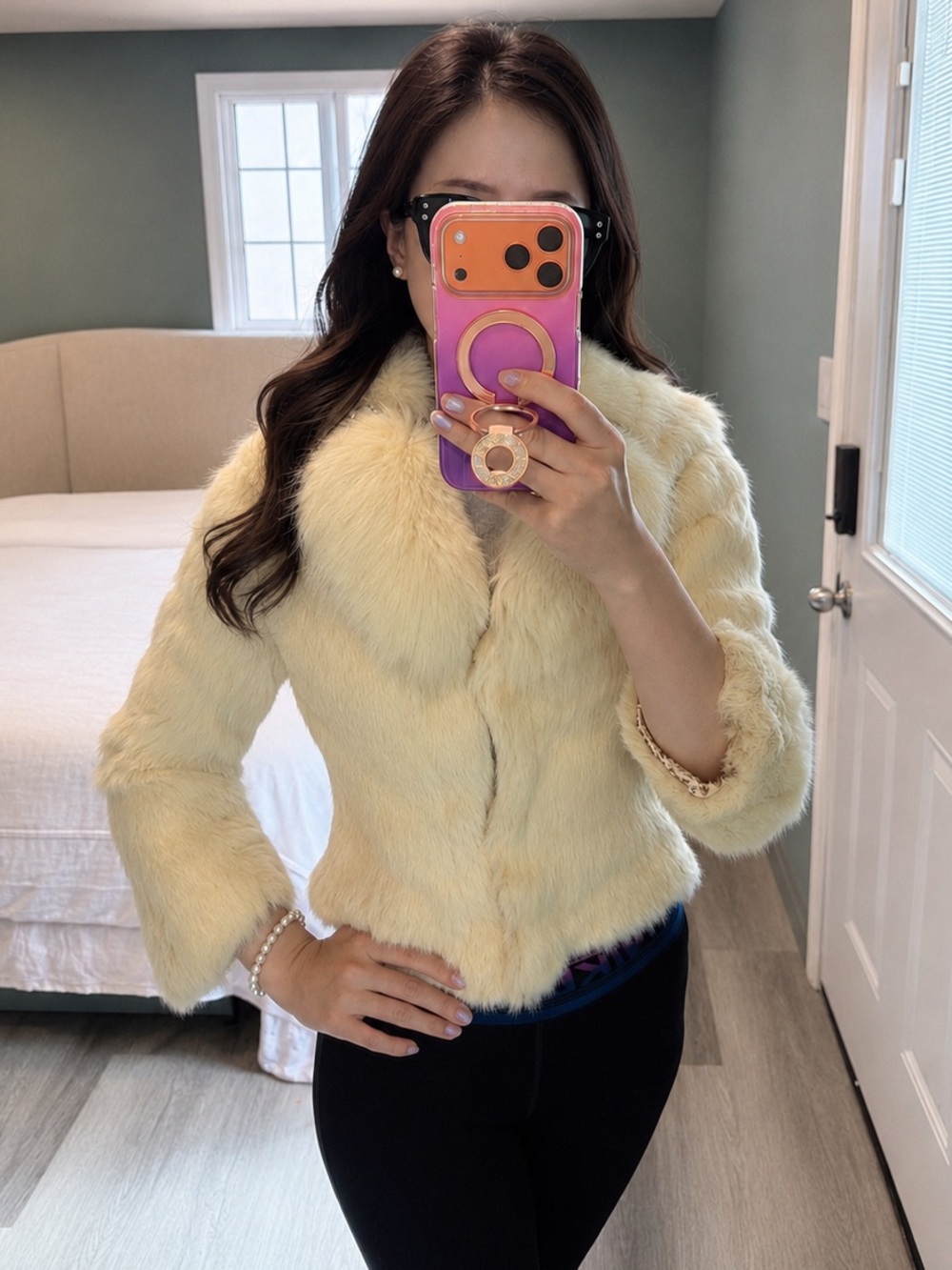 Vintage Cream Fox Fur Collar Rabbit Fur Cropped Jacket XS